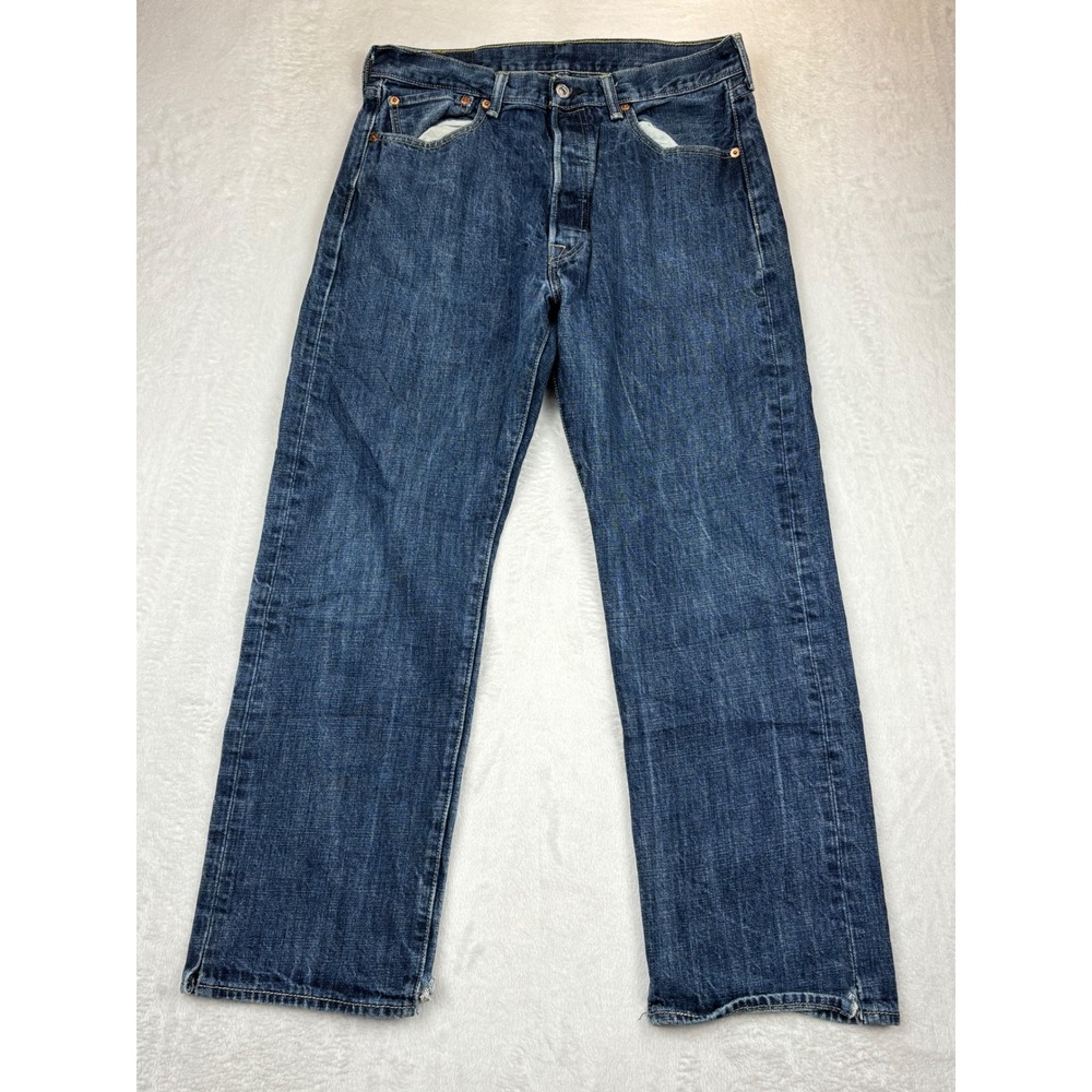 Levis 501 Mens 34x30 Distressed Vintage Style Jeans Indigo Blue  Denim‎
